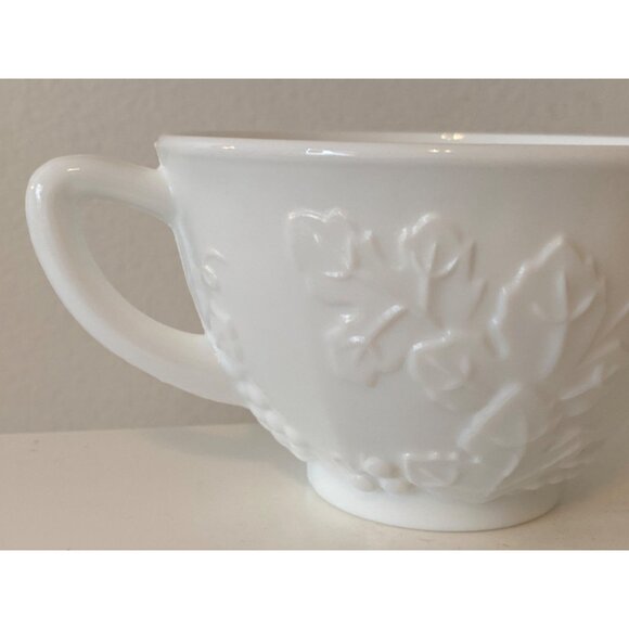 White Milk Glass Punch Tea Cup Grapes Leaves Replacement Vintage - Picture 7 of 12